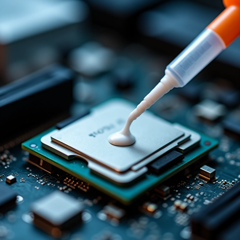 Aplicação de pasta térmica em CPU com seringa.