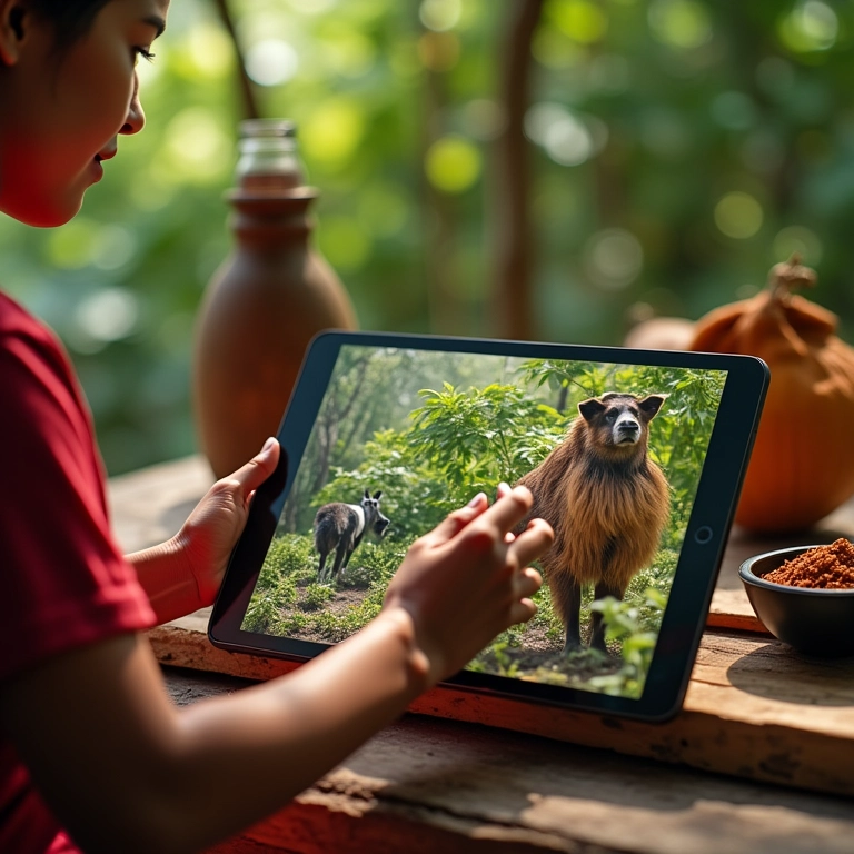 Artesão integrando WooCommerce ao WordPress em um tablet, estilo Farm Rio.