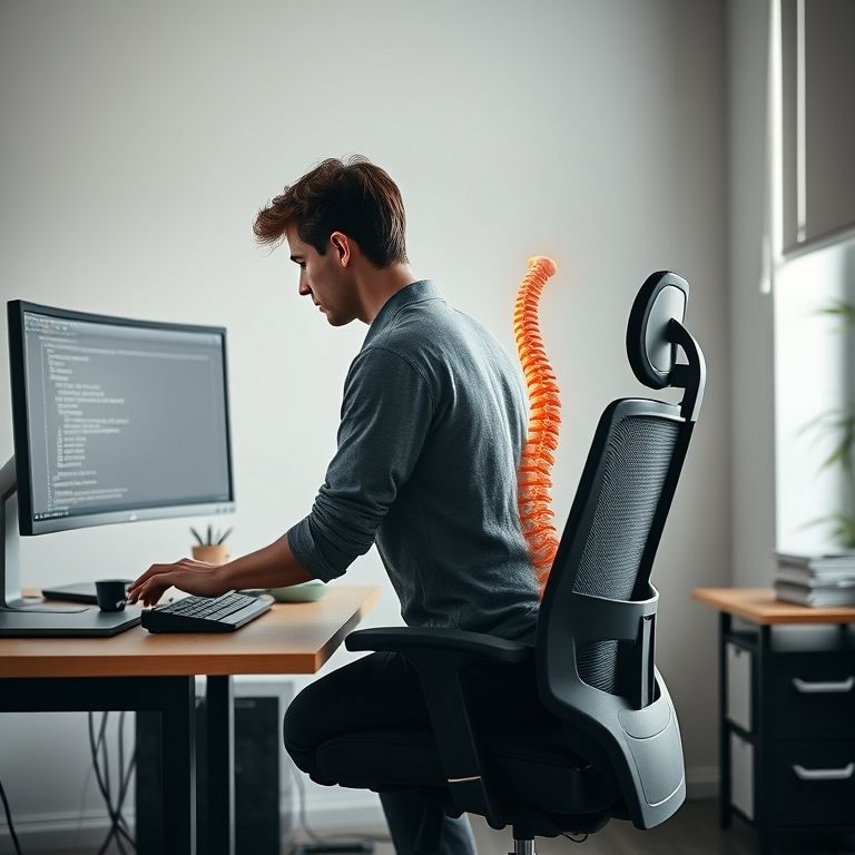 Avaliação ergonômica da postura de um desenvolvedor.