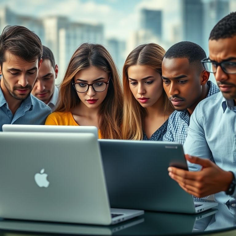 Brasileiros preocupados com golpes online em seus laptops.