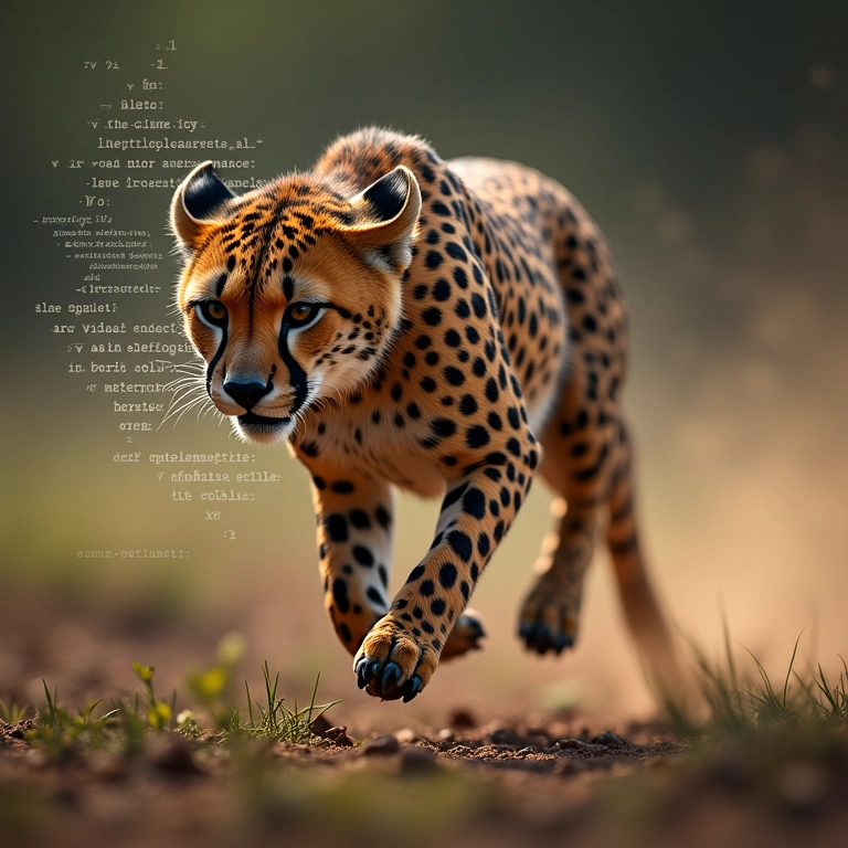 Cheetah correndo com código V sobreposto.