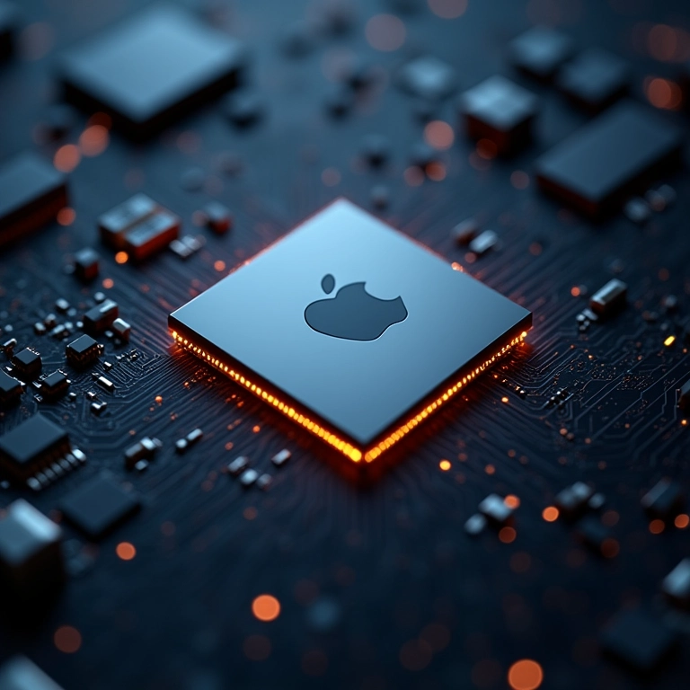 Chip Apple Silicon M2 em placa-mãe elegante.