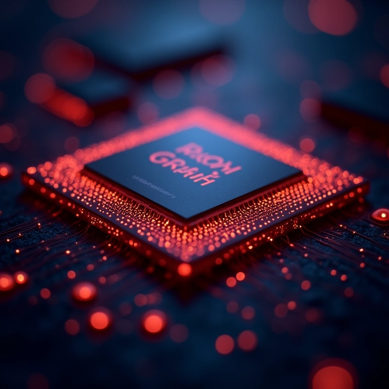 Chip de processador com circuitos brilhantes, representando poder de processamento.