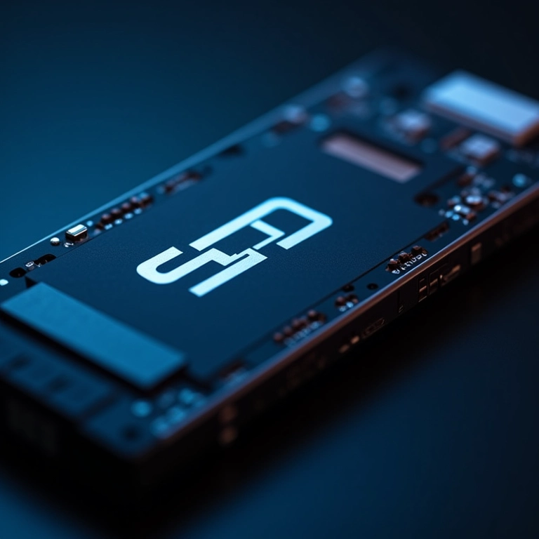 Close-up de um disco SSD, mostrando a tecnologia de armazenamento rápido.