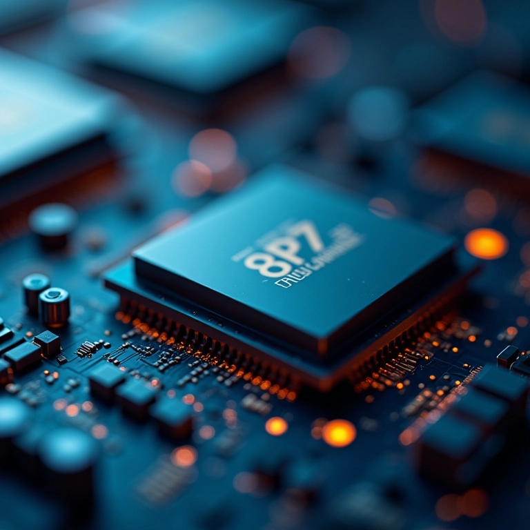 Close-up de um processador exibindo a velocidade do clock (GHz) na tela.