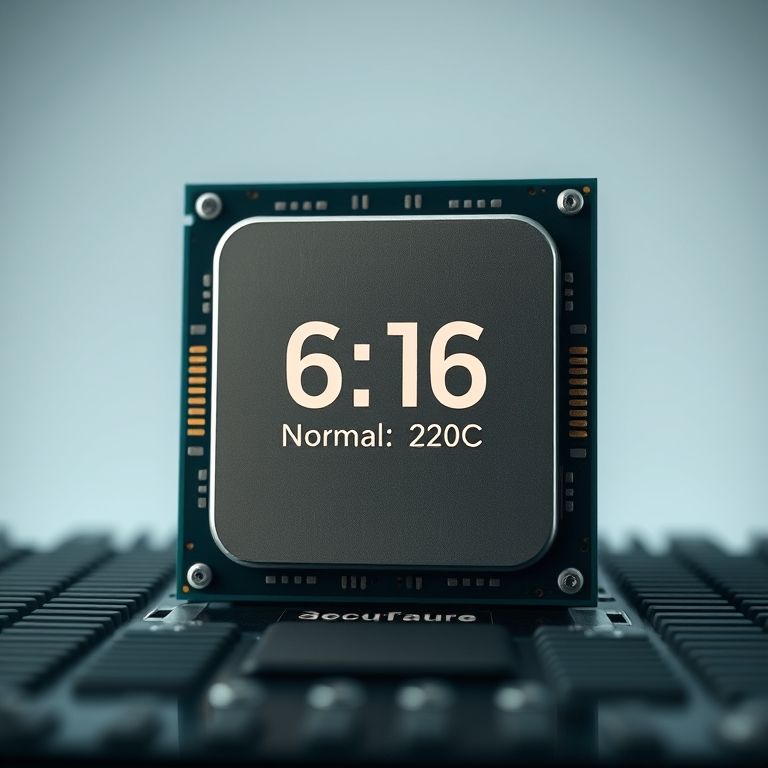 Close-up de uma CPU em estado ocioso com temperatura normal.