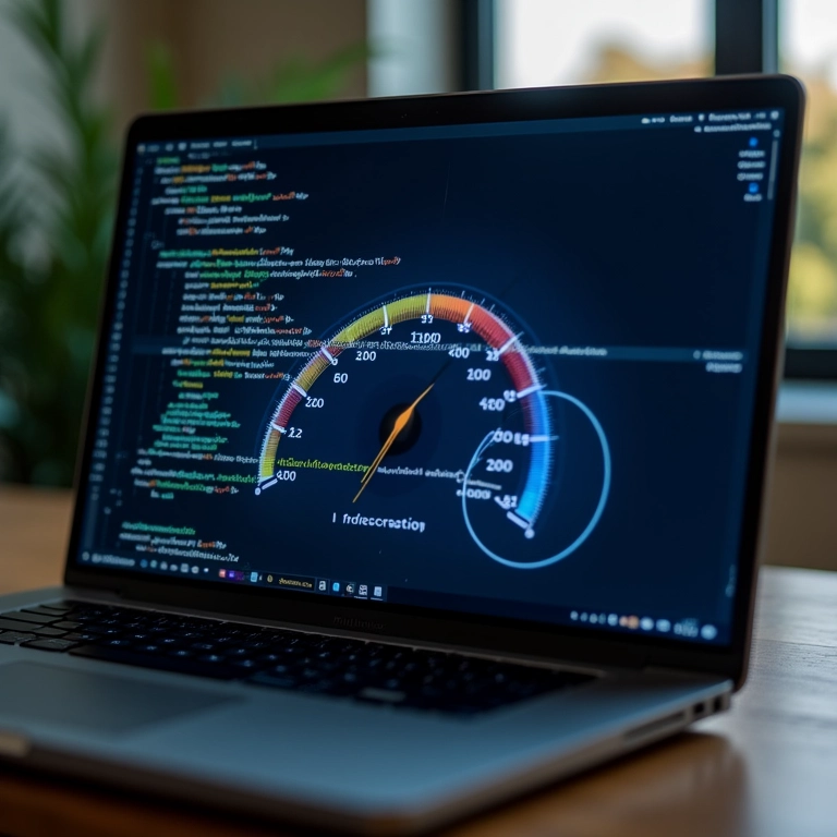 Código PHP otimizado com indicador de performance em destaque.