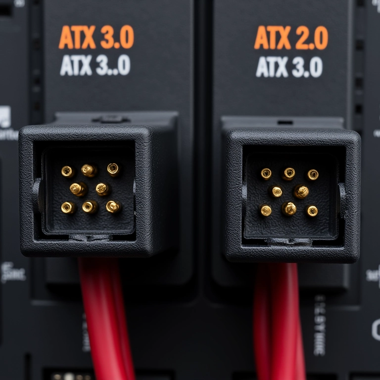 Comparação entre conectores de fontes ATX 3.0 e ATX 2.0.