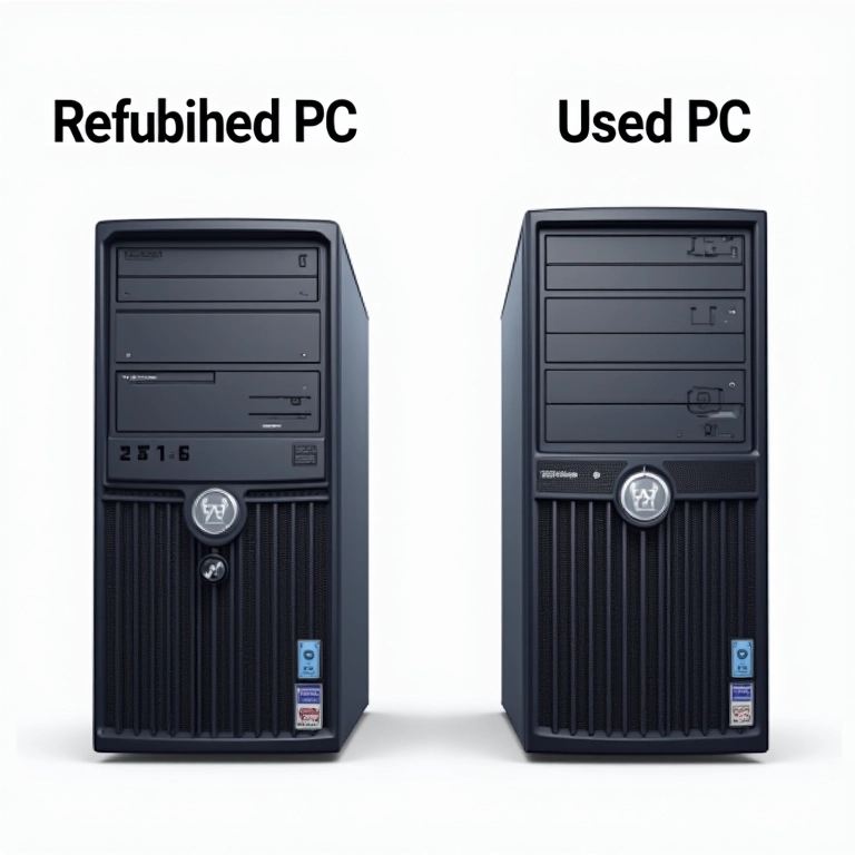 Comparação lado a lado de um PC recondicionado e um PC usado.