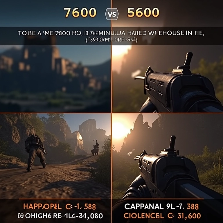 Comparativo de gameplay entre Ryzen 5 7600 e 5600 em tela dividida.