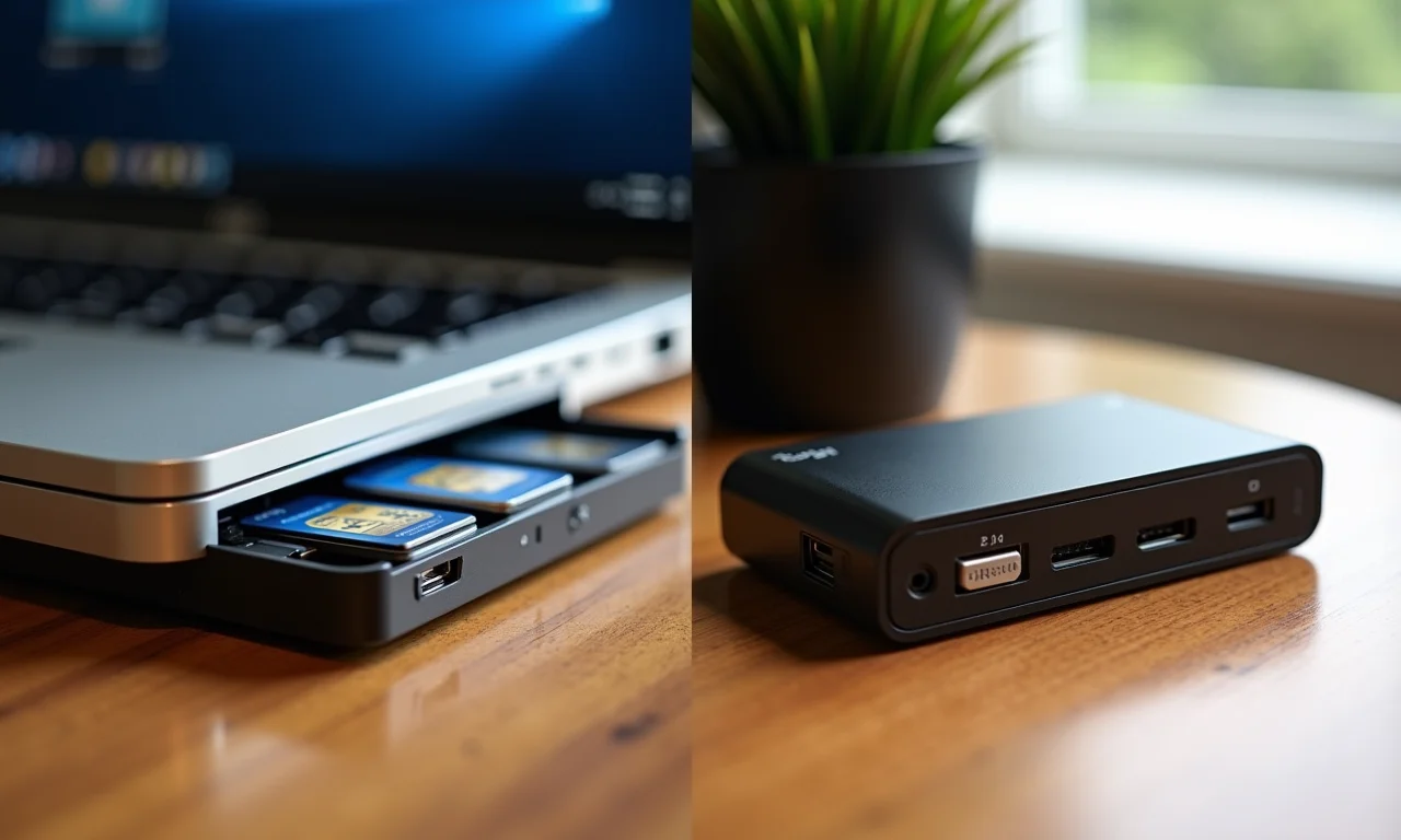 Comparativo entre leitores internos e externos de cartão de memória.