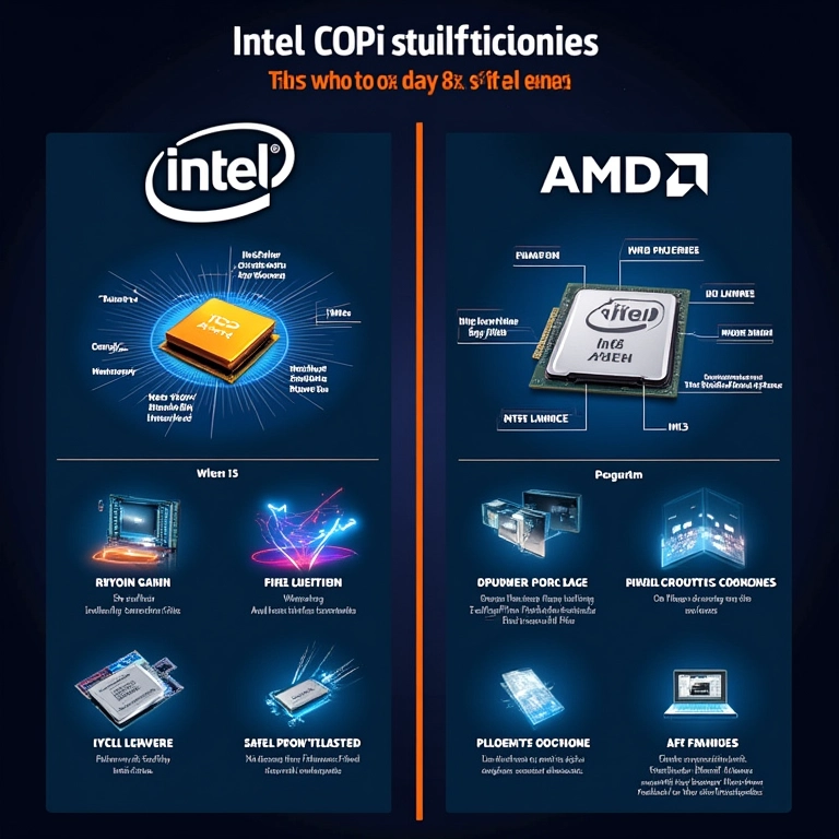 Comparativo lado a lado de CPUs Intel e AMD.