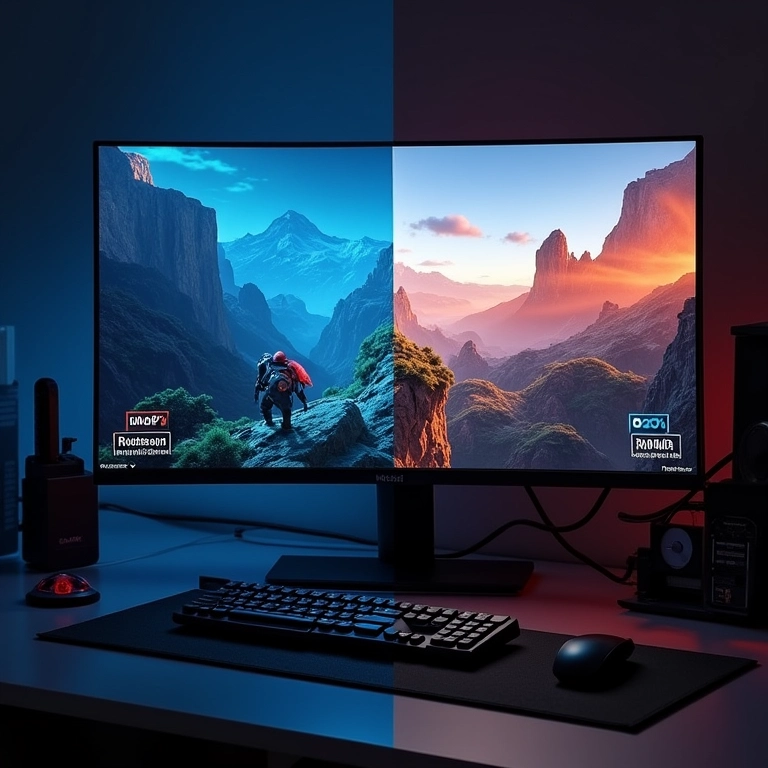 Comparativo visual de taxa de atualização e resolução em jogos (DisplayPort vs HDMI).