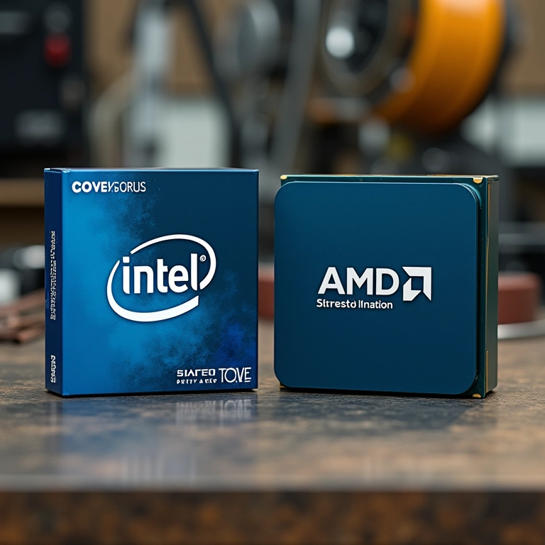 Comparativo visual entre processadores Intel e AMD.