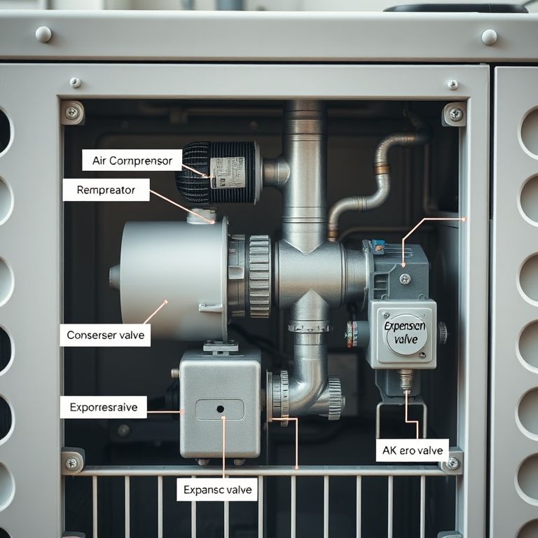 Componentes internos de um sistema de refrigeração a ar.