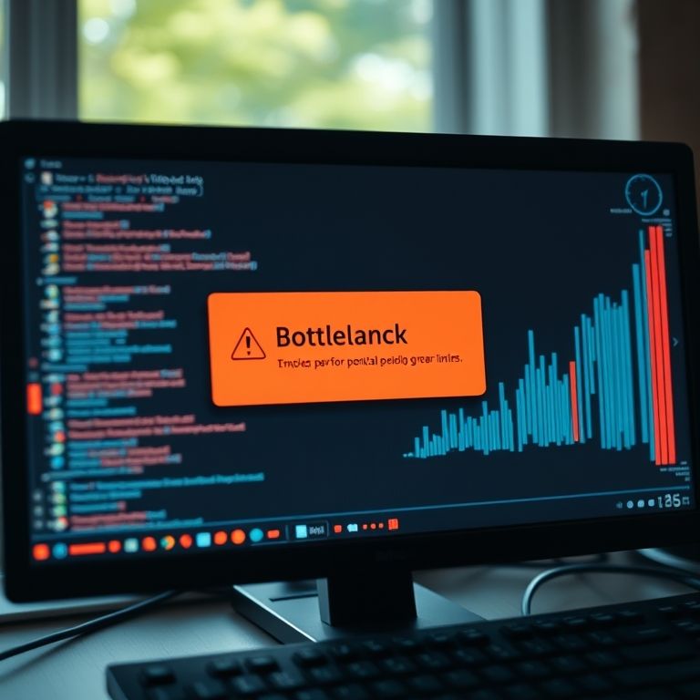 Computador funcionando lentamente com mensagem de gargalo na tela.