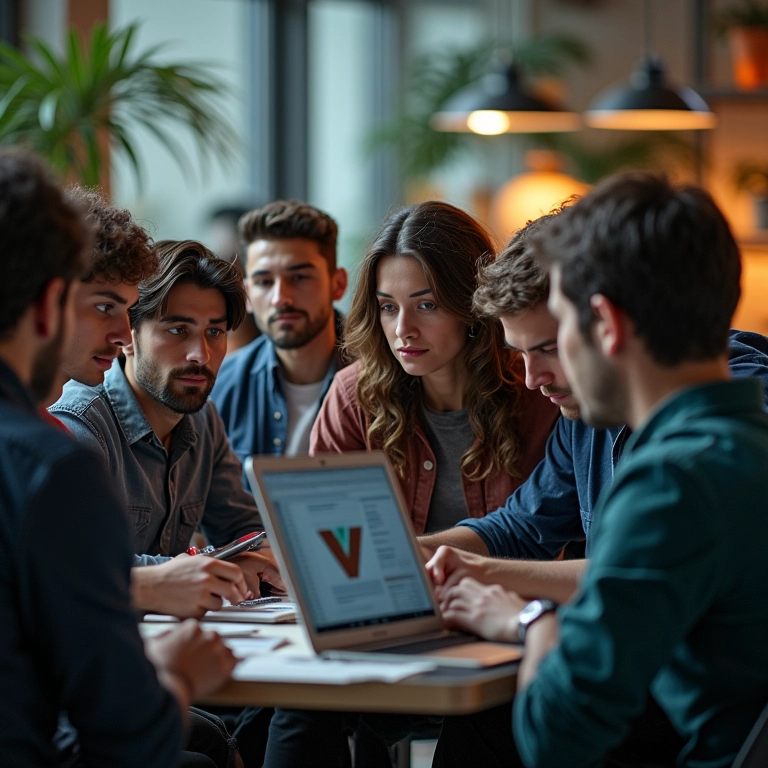 Comunidade ativa de desenvolvedores colaborando em um projeto Vue.js.