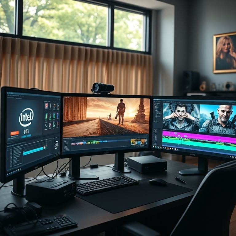 Configuração de desktop potente com Intel Core i9 para edição de vídeo.