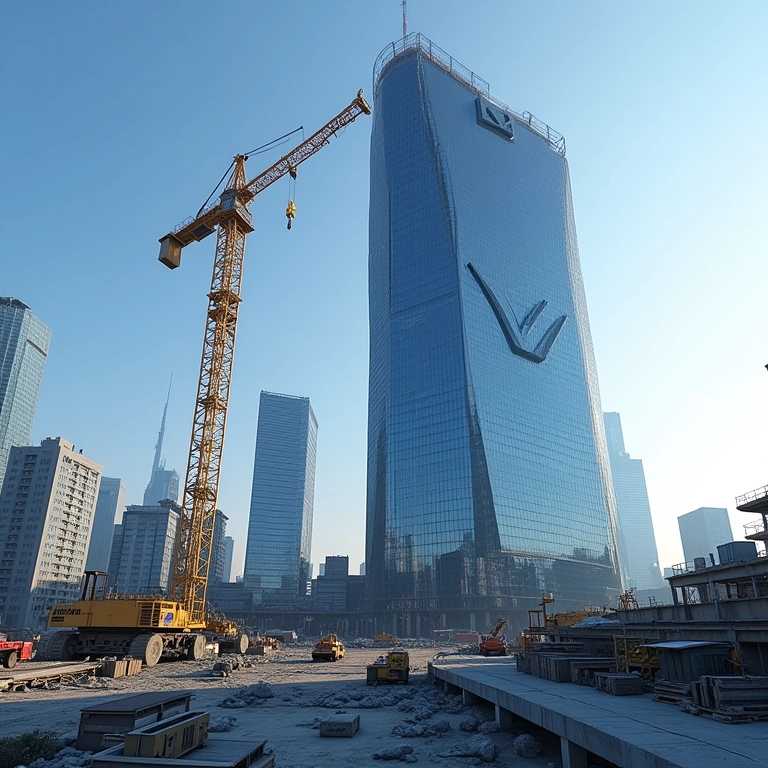 Construção de arranha-céu com o logo V.