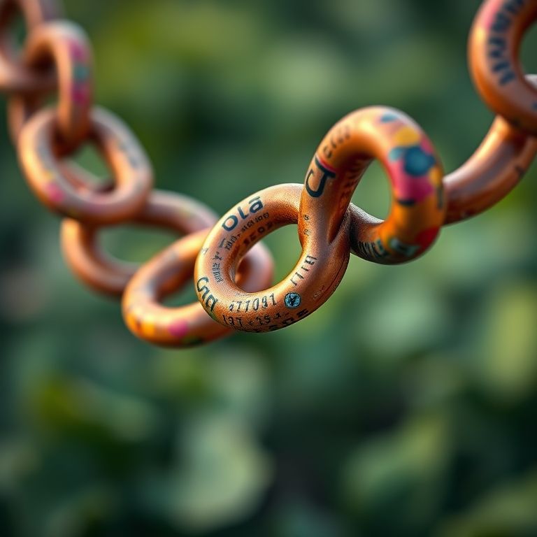 Corrente estilizada representando uma lista encadeada, com elos diversos.