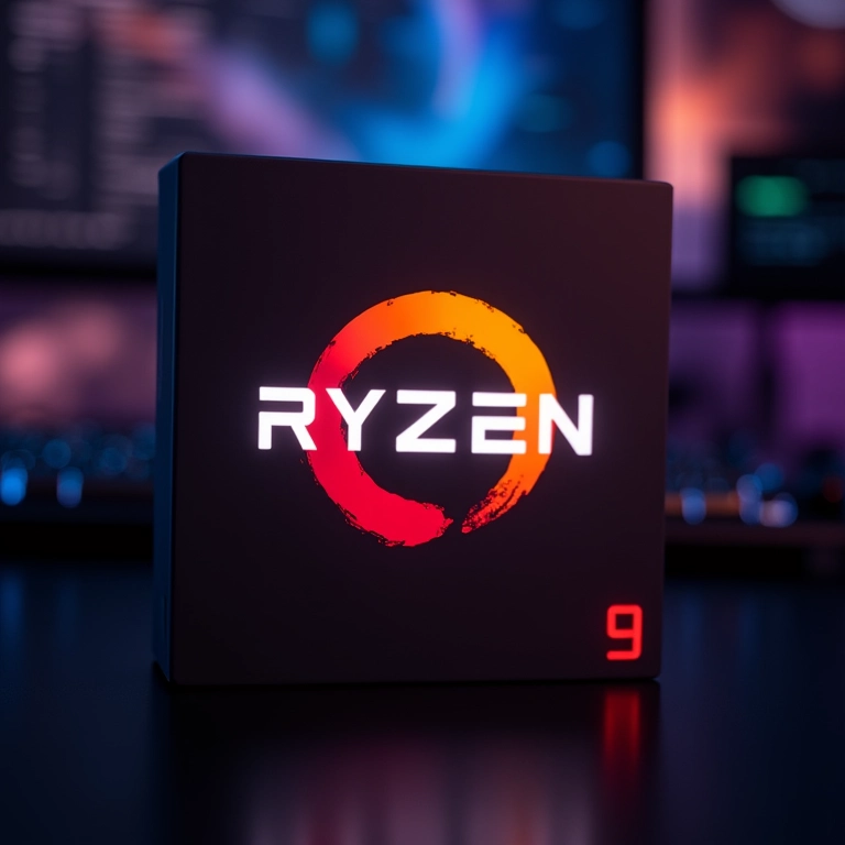 CPU AMD Ryzen 9 com logo iluminado em um setup gamer.