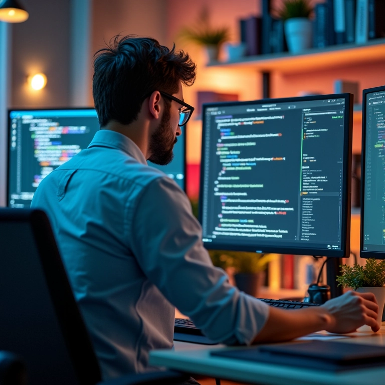 Desenvolvedor adaptando código Vue.js para diferentes plataformas.
