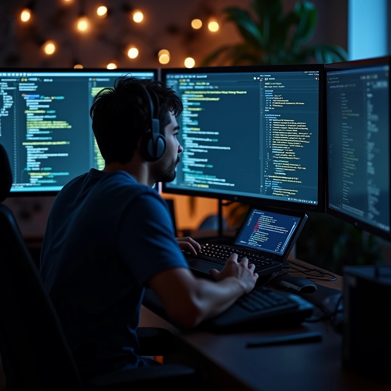 Desenvolvedor back-end trabalhando com servidor e placa de vídeo.