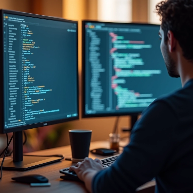 Desenvolvedor trabalhando em projeto Scrapy com várias telas.