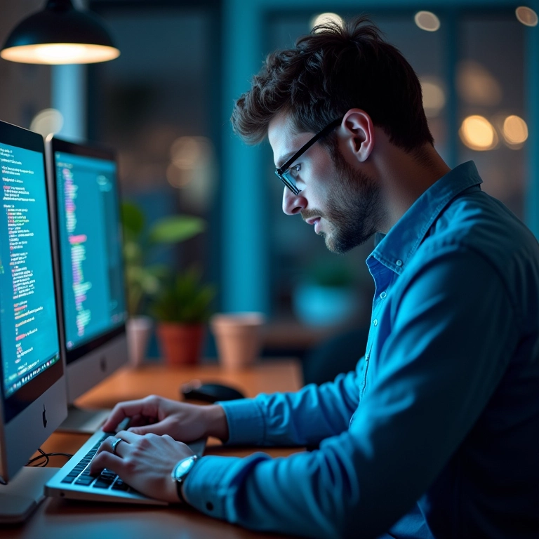 Desenvolvedor unindo branches de código no Git.