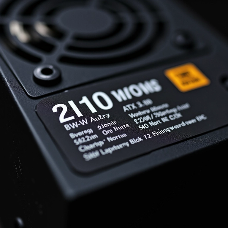 Detalhe da etiqueta de uma fonte ATX 3.0 mostrando a potência.