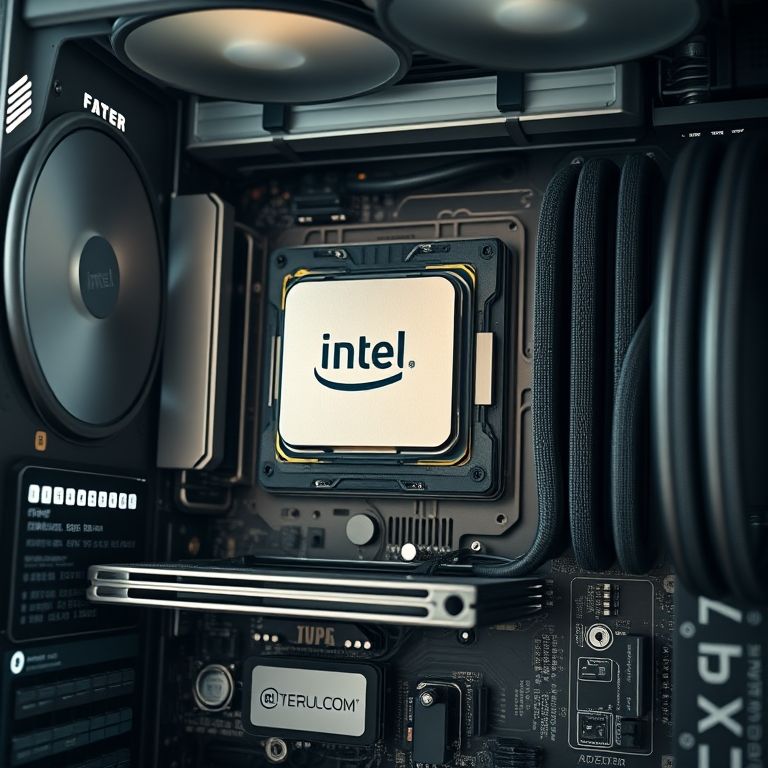 Detalhe de um computador de alto desempenho com processador Intel Core i7.