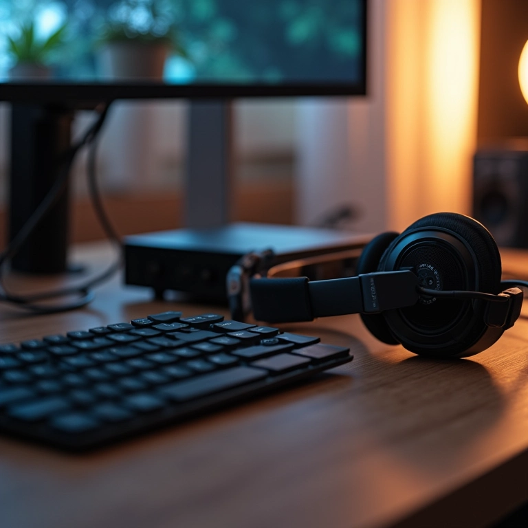 Detalhe de um PC moderno com DAC e amplificador de fone de ouvido de alta qualidade.