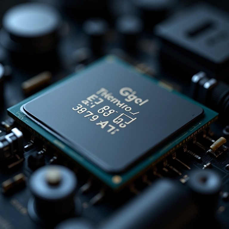 Detalhe de um processador com alta frequência em GHz.