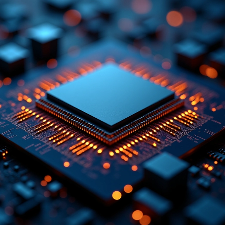 Detalhe de um processador (CPU) de alta performance, o cérebro das operações de data science.