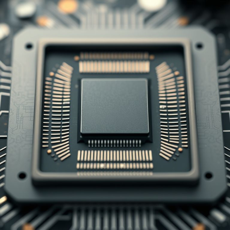 Detalhe de um processador mostrando núcleos e threads.