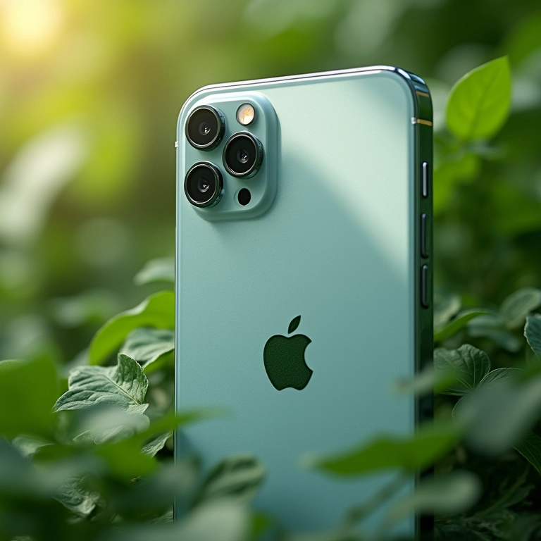 Detalhe do iPhone 17 com materiais sustentáveis.