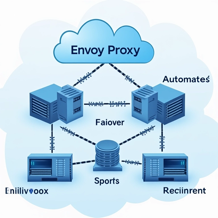 Diagrama de arquitetura de rede resiliente com failover automático do Envoy Proxy.