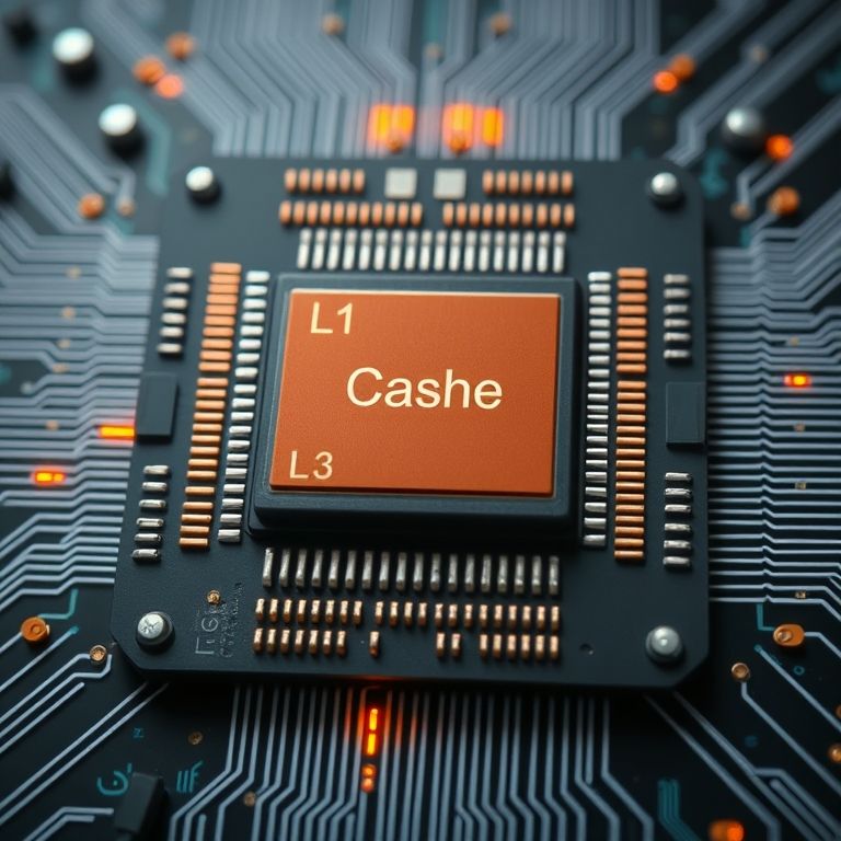 Diagrama de um processador destacando os níveis de memória cache.