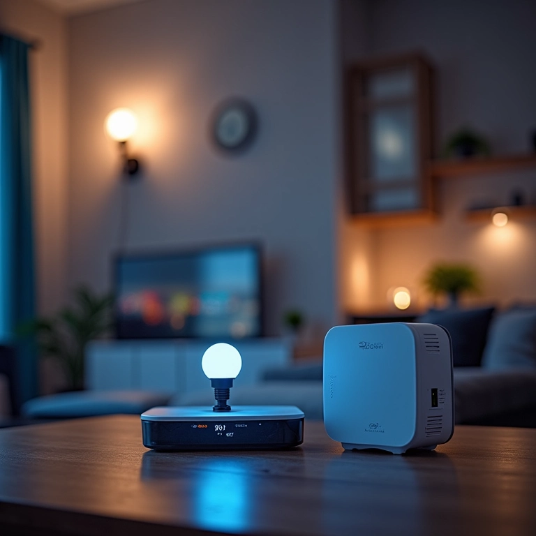 Dispositivos IoT conectados em uma casa inteligente, mostrando a integração e o controle centralizado.