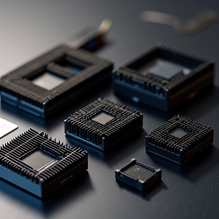 Diversos dissipadores de calor para componentes de PC fanless.