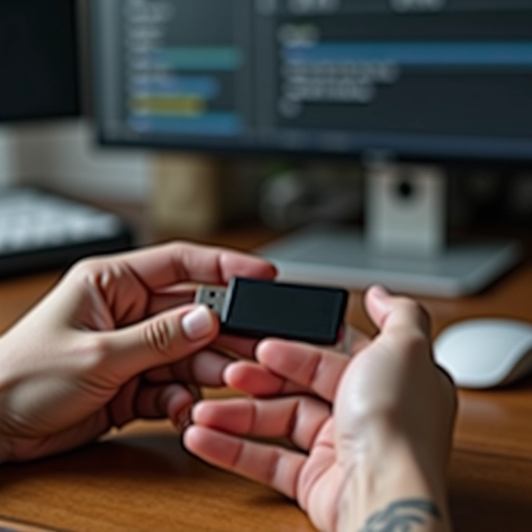 Driver USB próximo a um PC, indicando problemas de driver desatualizado.