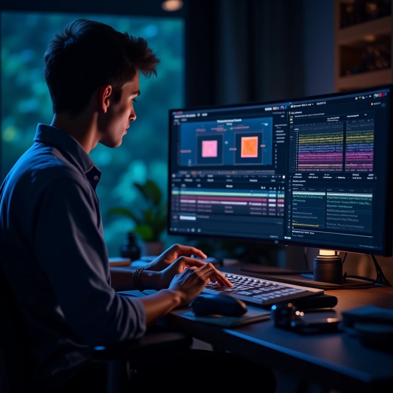 Editor de vídeo analisando diagrama de núcleos e threads do processador.