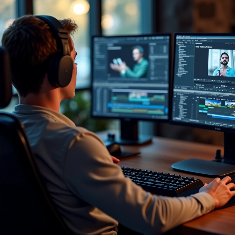 Editor trabalhando com modelos de processadores recomendados para edição de vídeo 4K.
