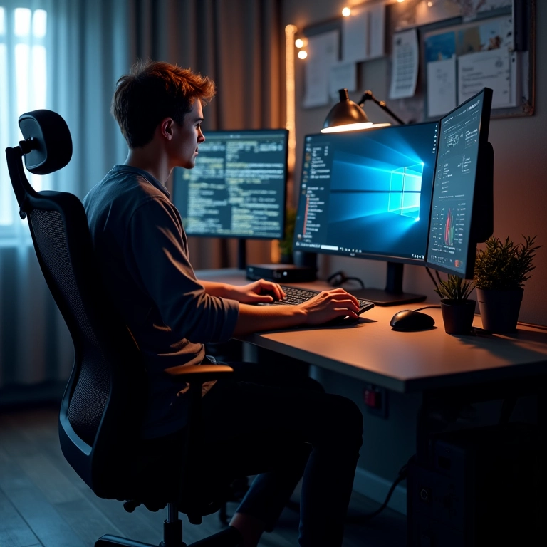 Engenheiro de software trabalhando com PC de alta performance.