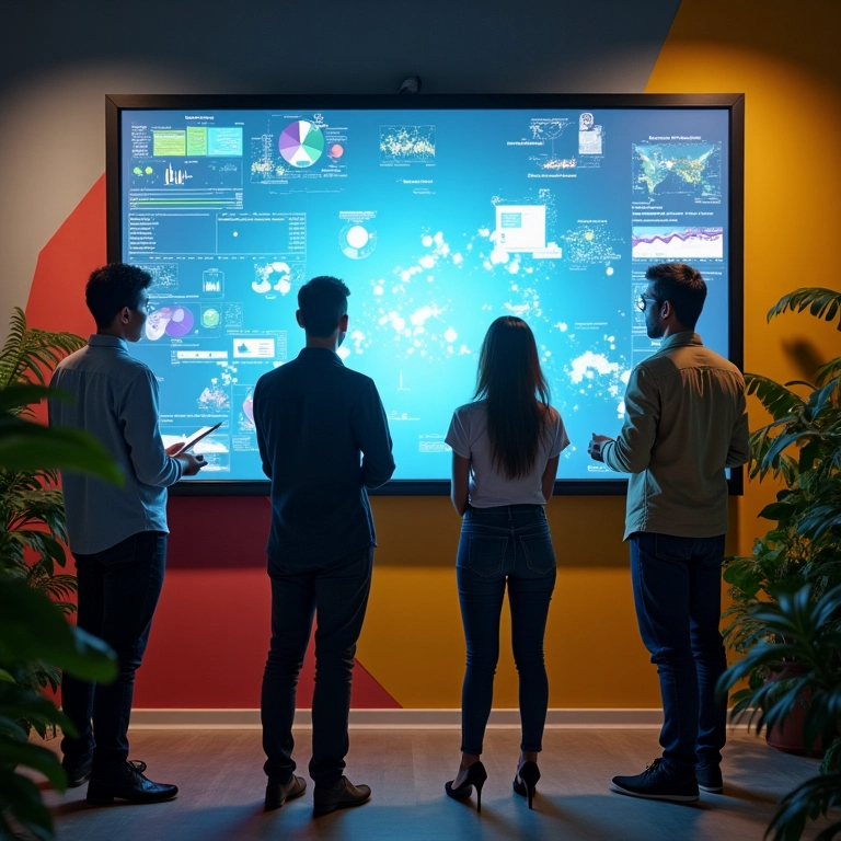 Equipe de marketing analisando gráficos de dados fragmentados, representando a diminuição da precisão da publicidade direcionada.