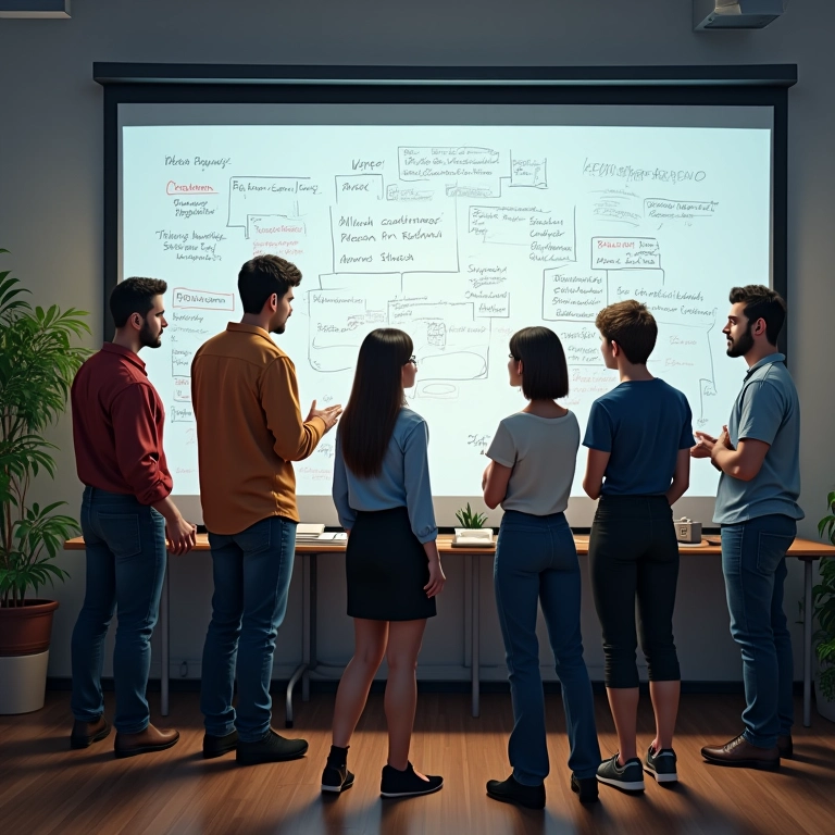 Equipe DevOps colaborando em uma sessão de brainstorming.