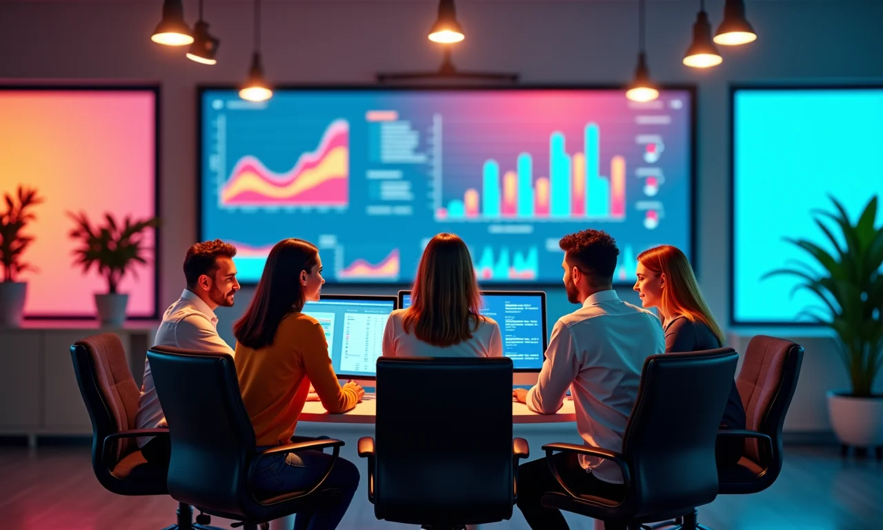 Equipe diversa colaborando em integração de dados.