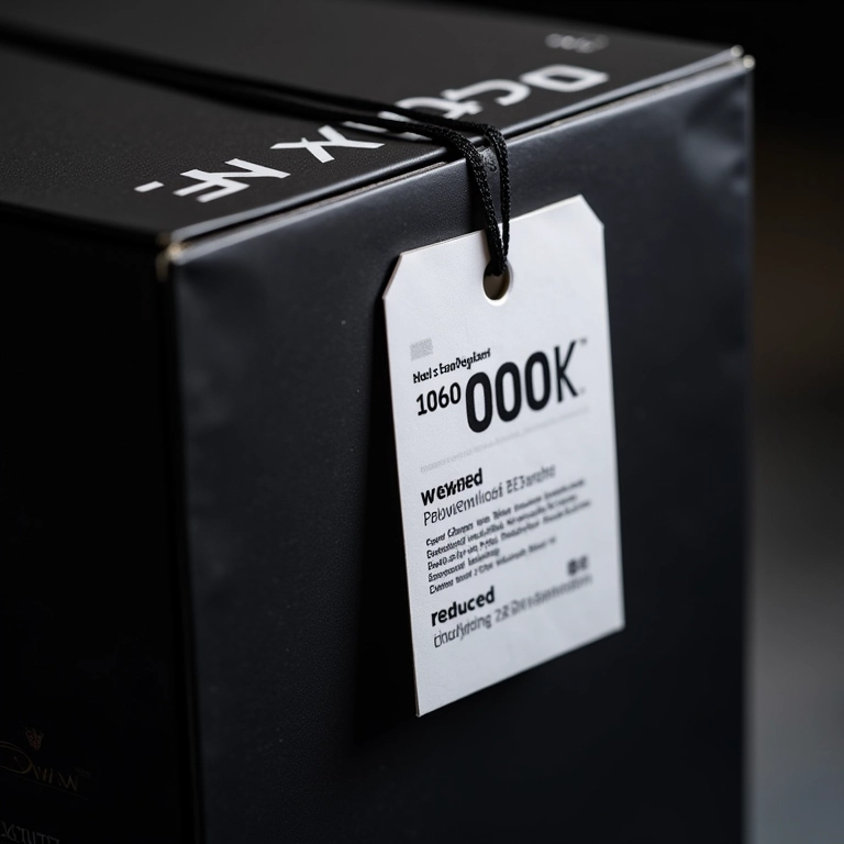 Etiqueta de preço em uma caixa de RTX 3060, indicando preço reduzido.