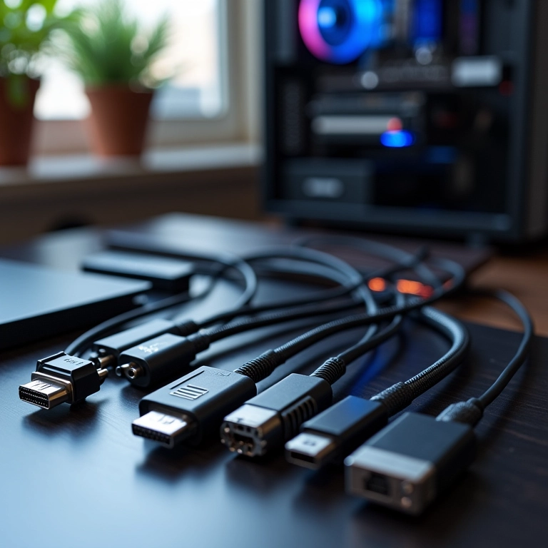 Extensões e adaptadores organizados para otimizar o setup do PC.