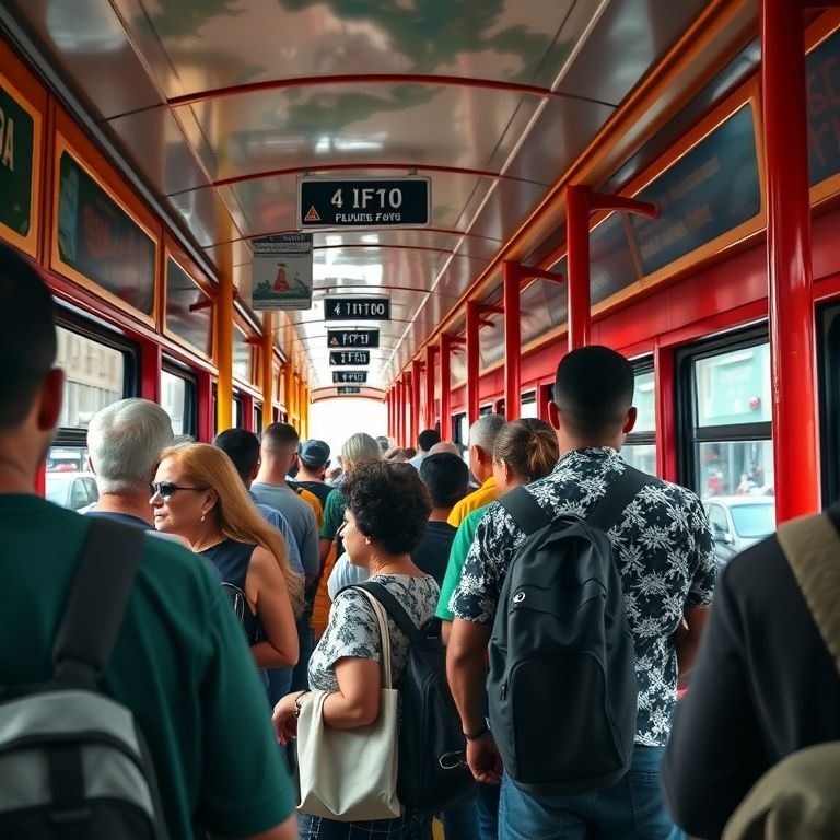 Fila de pessoas esperando ônibus no Rio de Janeiro, representando uma fila (FIFO).